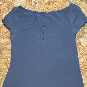 lululemon athletica Navy Blue Crop Top with Scoop Neck and Button Placket